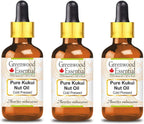 Greenwood Essential Pure Kukui Nut Oil (Aleurites moluccanus) with Glass Dropper Cold Pressed (Pack Of Three) 100ml X 3 (10 oz)