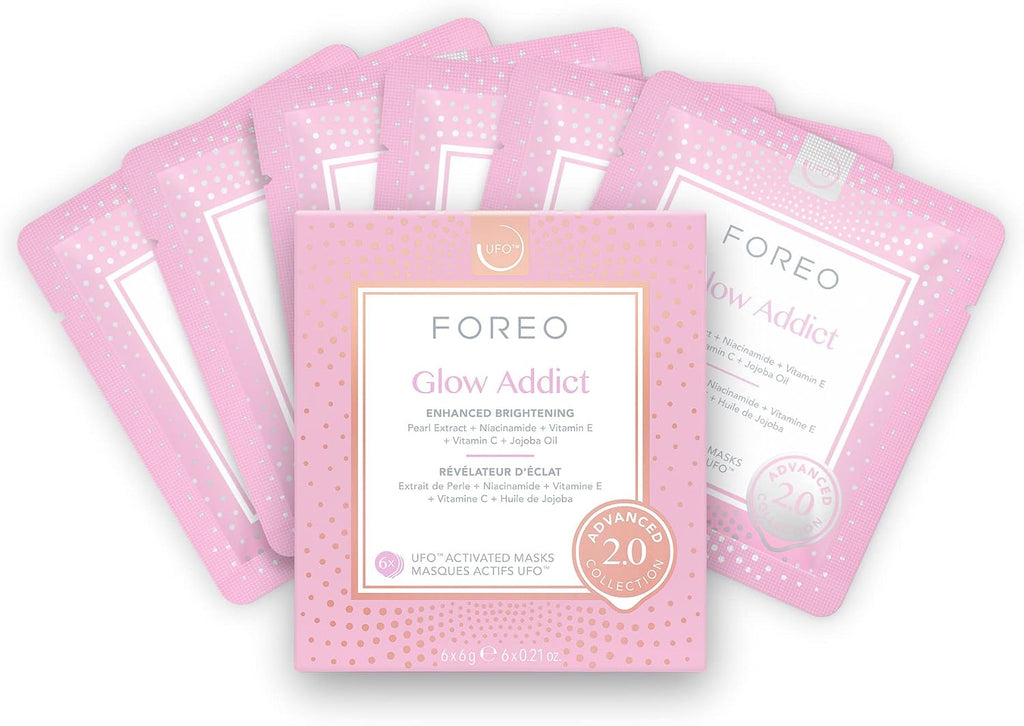 FOREO Glow Addict Advanced Collection 2.0 UFO-Activated Facial Mask - Hydrating Facial - Beauty & Personal Care - Vitamin C & Vitamin E - For All Skin Types & Dull Skin - Antiaging - 6 pcs in Pack