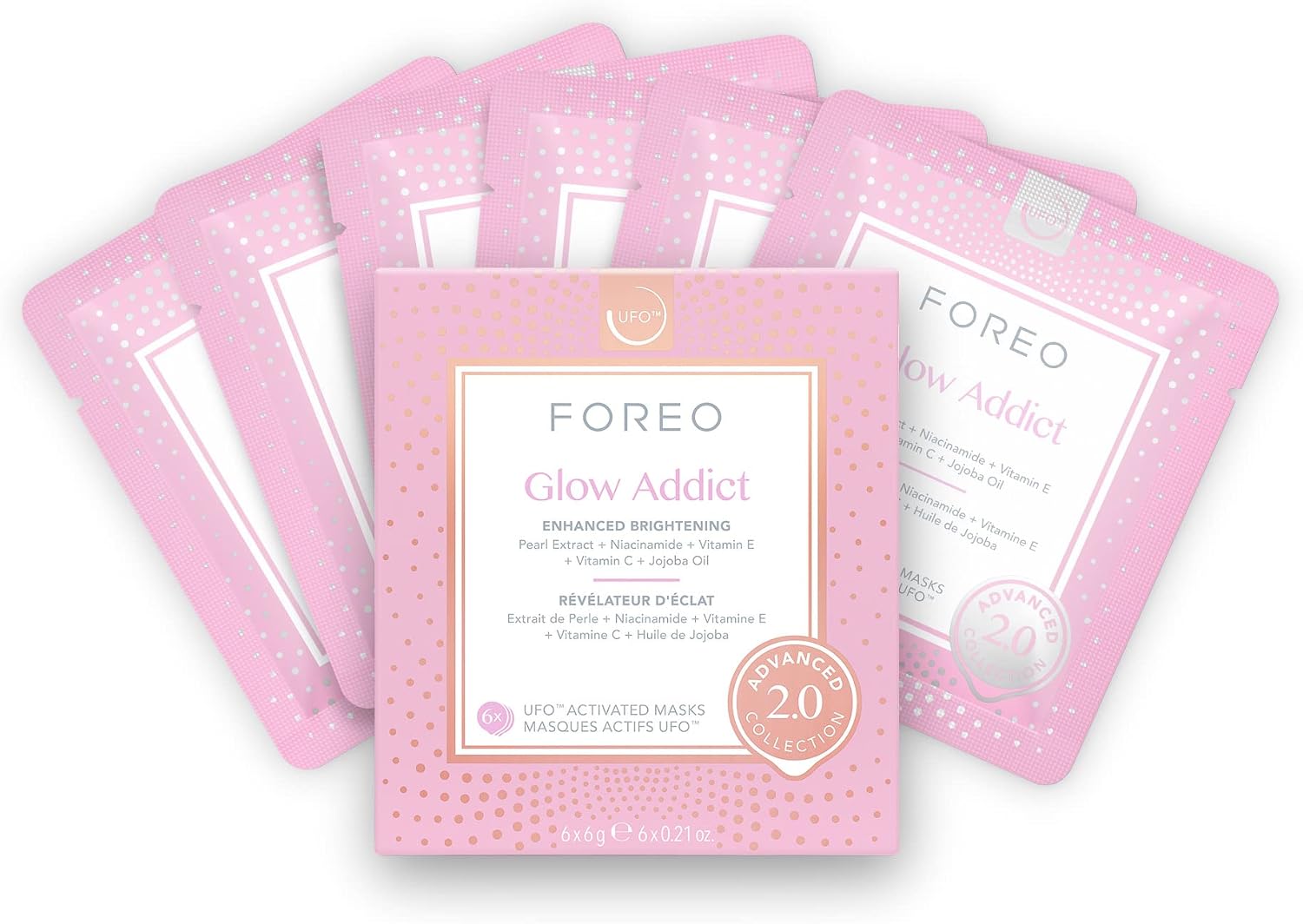 FOREO Glow Addict Advanced Collection 2.0 UFO-Activated Facial Mask - Hydrating Facial - Beauty & Personal Care - Vitamin C & Vitamin E - For All Skin Types & Dull Skin - Antiaging - 6 pcs in Pack
