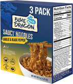 Blue Dragon Garlic & Black Pepper Saucy Noodles - 4.25oz (Pack of 3) - Knife Cut Air Dried Noodles w/Garlic & Black Pepper Sauce & Spring Onion Garnish - Quick & Easy Meal with Bold Asian Flavors