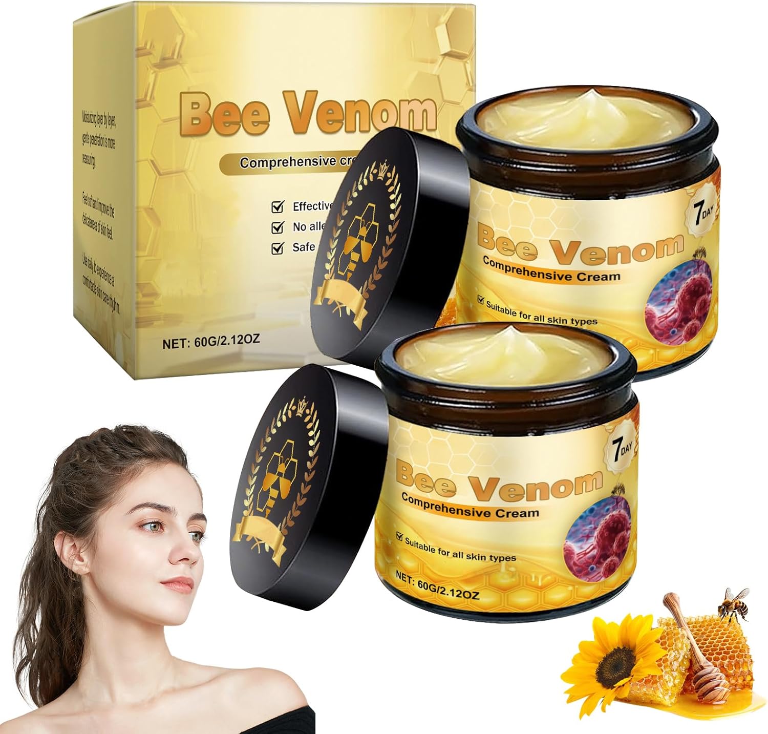 2PCS Bee Venom Comprehensive Cream, Bee Venom Skin Treatment Cream,Deeply Nourishes, Natural Skin Moisturizer for All Skin Type