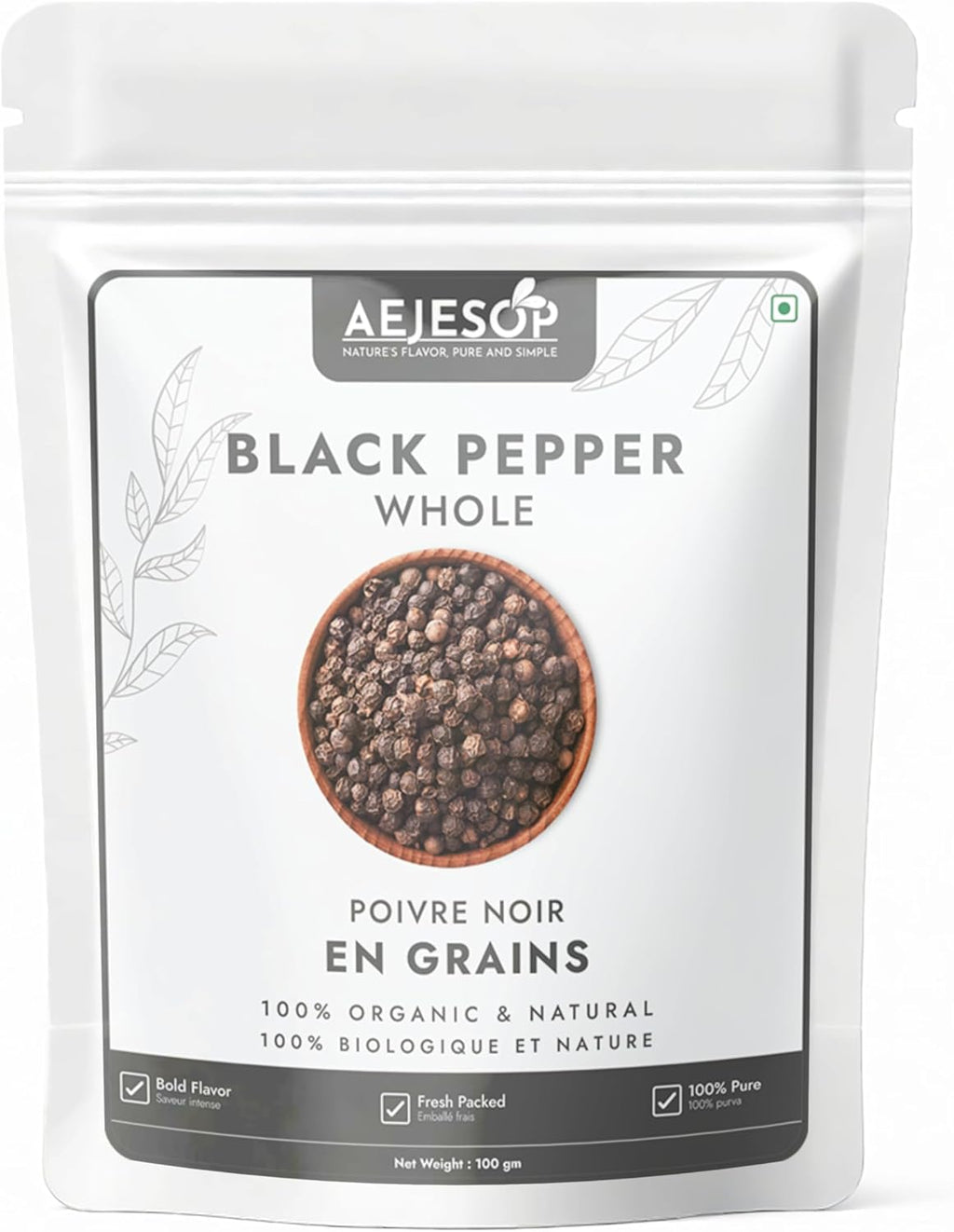 AEJESOP Black Pepper Whole, Kali Mirch, Indian Spices, 3.5 oz (100g)