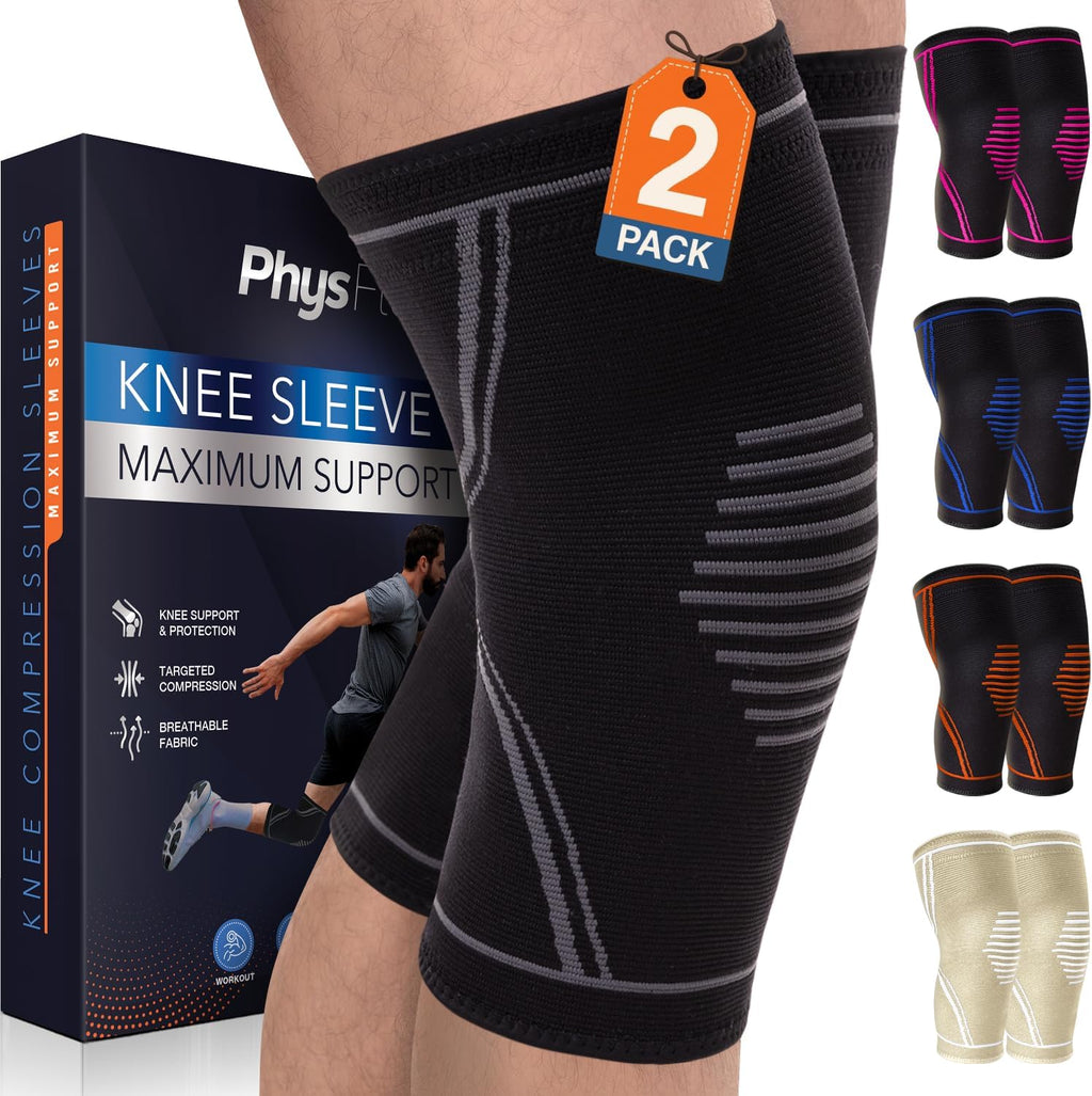 Knee Brace for Pain Relief - 2 Pack Knee Sleeves for Men and Women - Support for Weightlifting, Gym, Workout, Volleyball - Meniscus Tear, ACL, Arthritis