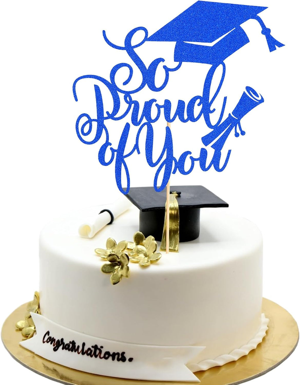 1Pc So Proud of You Cake Topper Congrats Grad 2026 Graduation Party Cake Decorations Graduation Cake Topper for Senior High School Graduation Party Decorations - Dark Bule Glitter