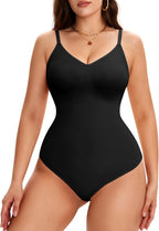 Werena Women Thong Bodysuit Tummy Control Shapewear Seamless V-Neck Full Body Shaper