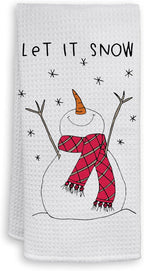 HIWX Christmas Let It Snow Snowman Decorative Kitchen Towels and Dish Towels, Xmas Christmas Snowflakes Snowman Farmhouse Hand Towels Tea Towel for Bathroom Kitchen Decor 16×24 Inches (White)