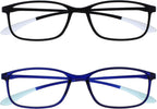 OPULIZE ICE Reading glasses for Women Men,Scratch Resistant Rectangular frame with Spring Hinges, Matt Black,Crystal Dark Blue +1.5 (Pack of 2)