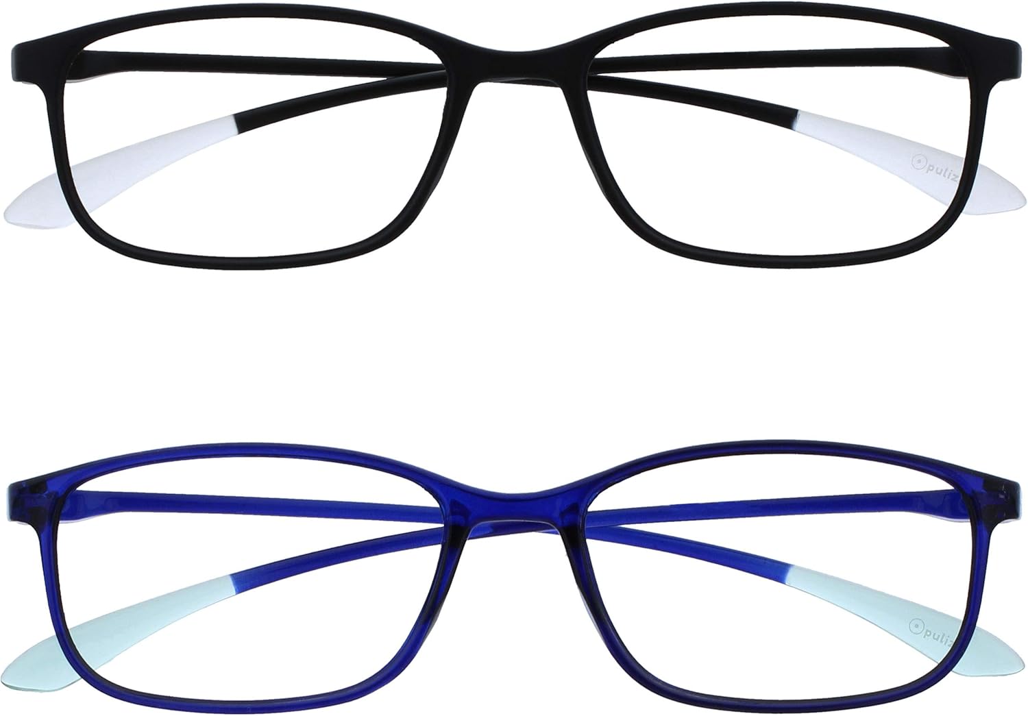 OPULIZE ICE Reading glasses for Women Men,Scratch Resistant Rectangular frame with Spring Hinges, Matt Black,Crystal Dark Blue +1.5 (Pack of 2)