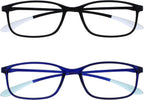 OPULIZE ICE Reading glasses for Women Men,Scratch Resistant Rectangular frame with Spring Hinges, Matt Black,Crystal Dark Blue +2 (Pack of 2)