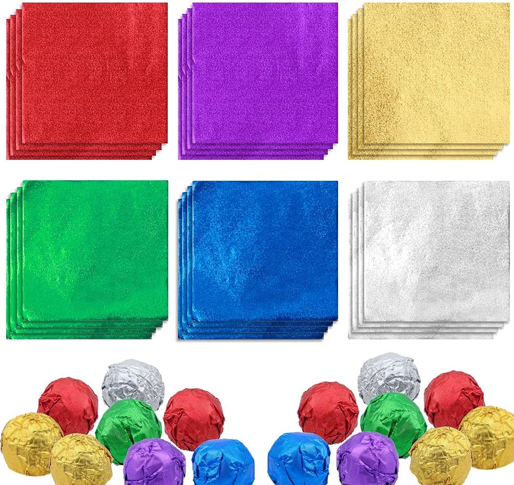 600pcs Foil Candy Wrappers, 4x4 inches DIY Square Package Wrapping Papers for Easter Decorations Chocolate Candy Packaging