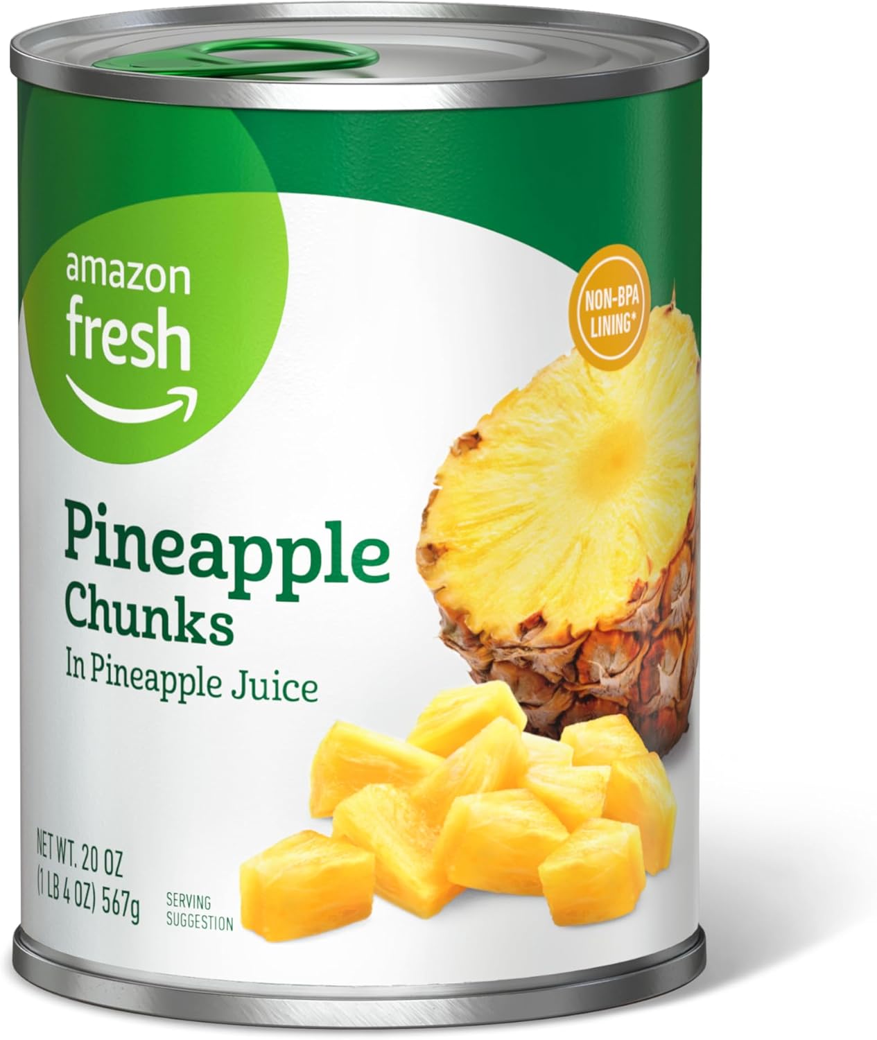 Amazon Fresh, Pineapple Chunks in Pinapple Juice, 20 Oz (Previously Happy Belly, Packaging May Vary)
