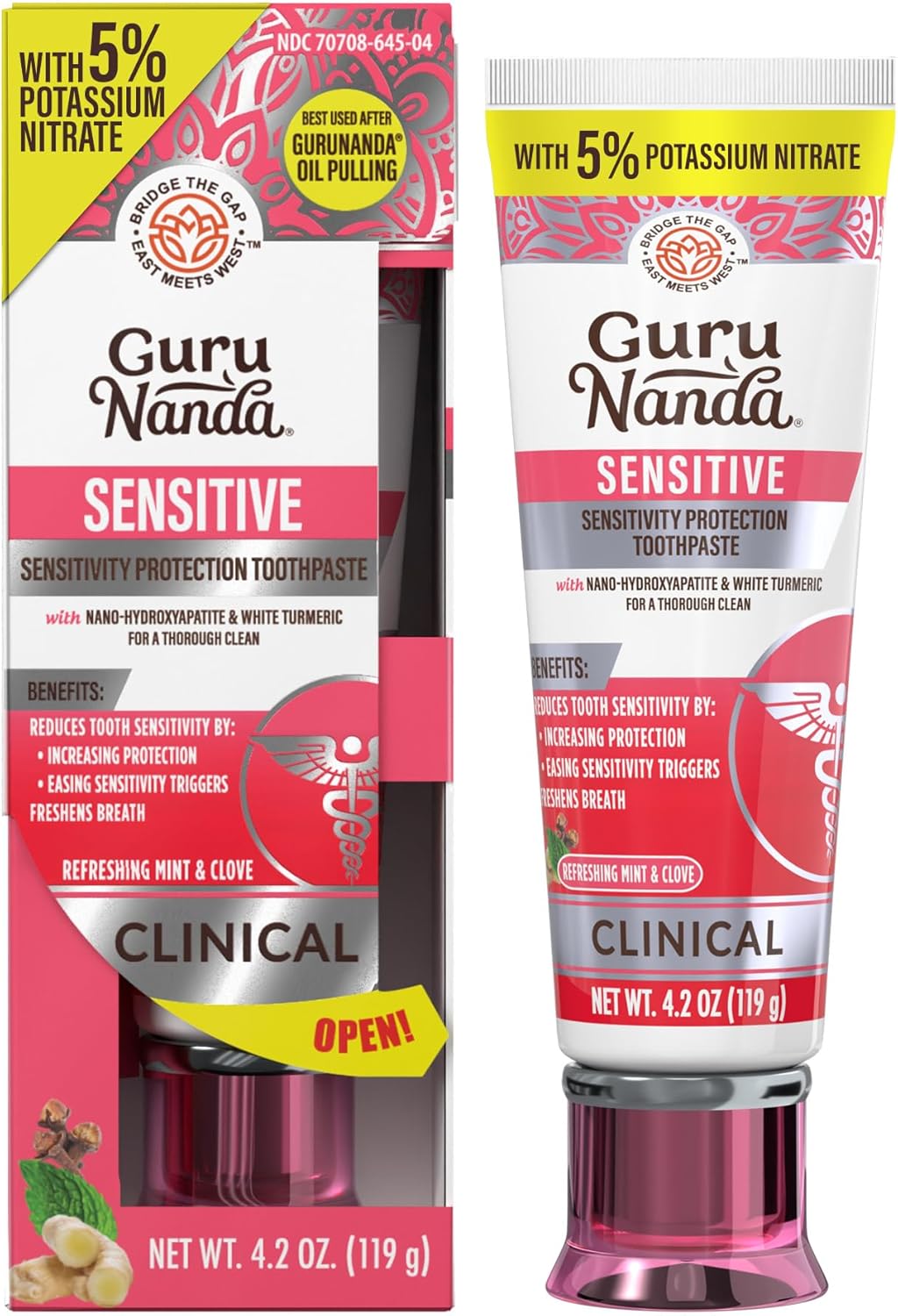 GuruNanda Sensitive Toothpaste – 5% Potassium Nitrate for Tooth Sensitivity Relief, Nano Hydroxyapatite & White Turmeric for Happy Gums, Fluoride-Free, Natural Clove Mint, 4.2 oz
