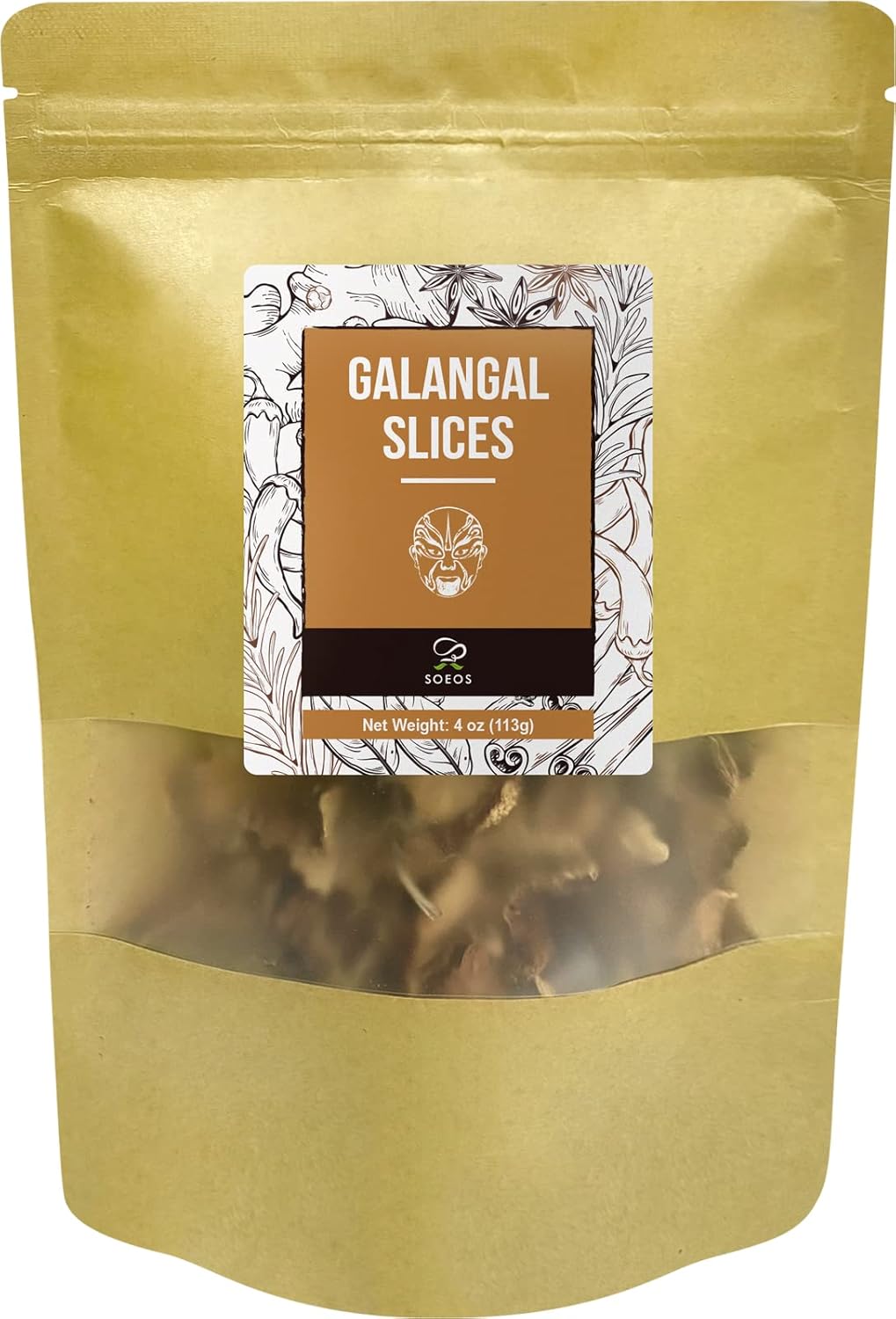 Soeos Galangal Slices 4 oz (113g),Galanga,Fresh Galangal,Sliced Galangal Root,Dried Galangal Root,Dried Galanga Bulk,Alpinia Galanga,Pure and Natural Chinese Spice for Tom Yum and Tom Kha Soups