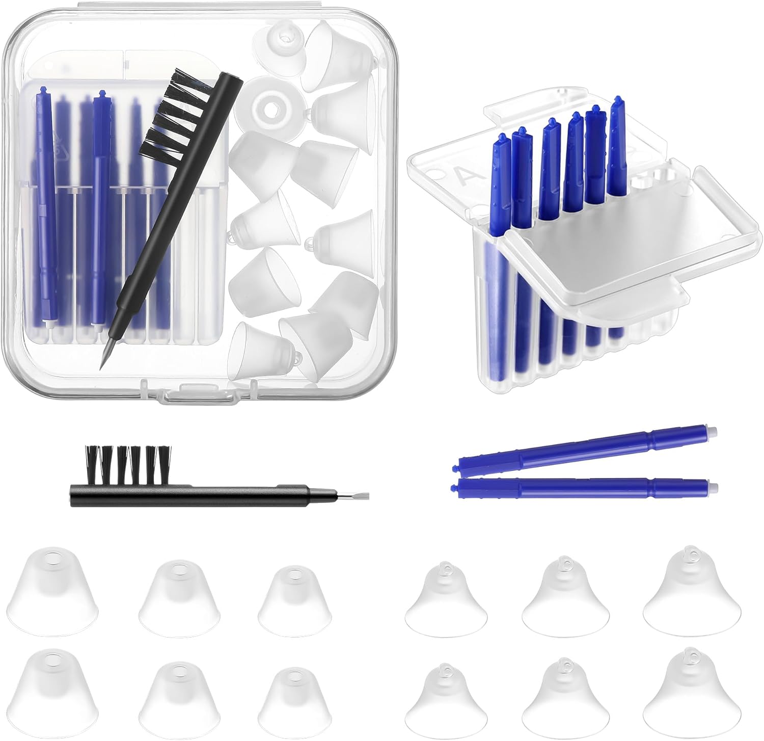 Hearing Amplifier Accessories Kit, Compatible with Audien Hearing Amplifier Cleaning Tools, Includes 6 Sizes Silicone Dome, Cleaning Brush and Screwdriver, Wax Guards, Carrying Case(8 Pcs)
