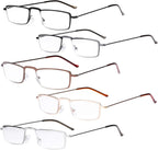 Eyekepper 5-Pack Straight Thin Stamped Metal Frame Half-Eye Style Reading Glasses Readers +1.5
