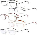 Eyekepper 5-Pack Stainless Steel Frame Half-Eye Style Reading Glasses Readers +0.5