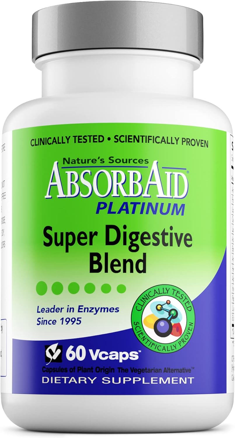 AbsorbAid Platinum Digestive Enzyme Support 60 vCaps, 12 Digestive Enzymes Plus 2 Probiotics for Maximum Relief