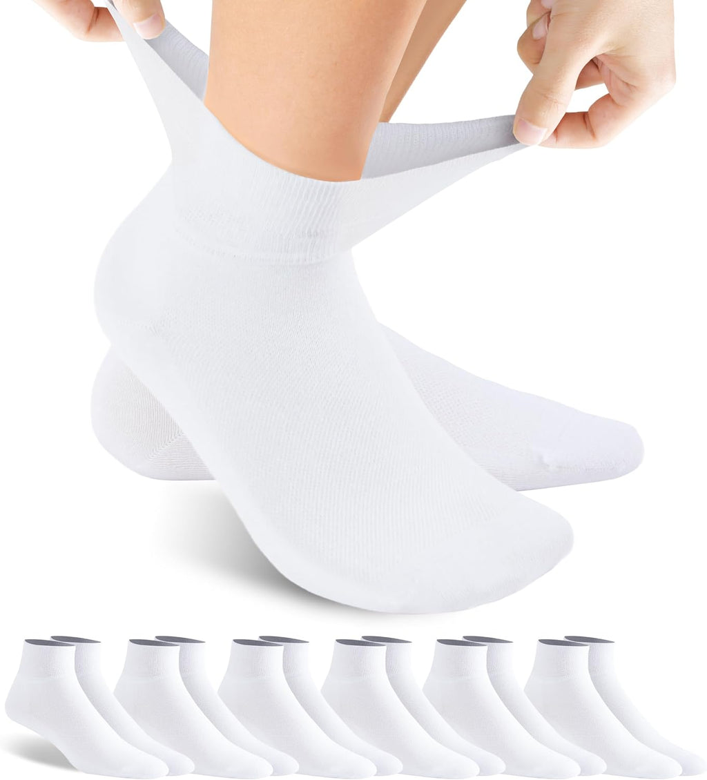 Forcool Non Binding Loose Top Seamless Ankle Low Cut Cotton Diabetic Socks for Men and Women, M/L/XL, 3/6 Pairs