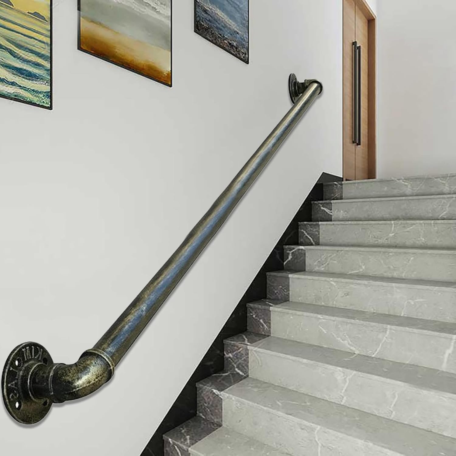 MObyat 30-600Cm Handrail Stairs Bronze Stairs Banister Handrail Indoors Outdoors Grab Bar Railing Complete Kit, Wall Mounted Handrails Railings/3.3Ft/1M