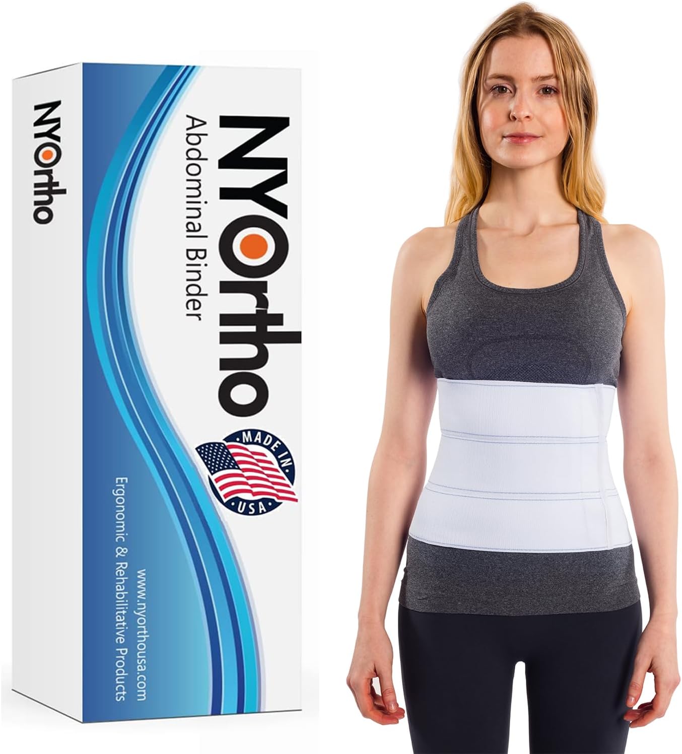 NYOrtho Abdominal Binder Lower Waist Support Belt - Compression Wrap for Men and Women MADE IN USA (45" - 60") 3 Panel - 9"