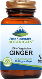 Pure Mountain Botanicals Ginger Capsules - 1000mg Organic Ginger Root - 90 Count - Kosher Vegan Non-GMO Gluten Free Supplement