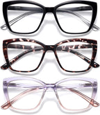 Reading Glasses for Women, 3 pack Fashion Oversized Blue Light Readers for Women, Spring Hinge Cat Eye Glasses Anti Eyestrain (A1 Black Tortoiseshell Purple, 3.00)