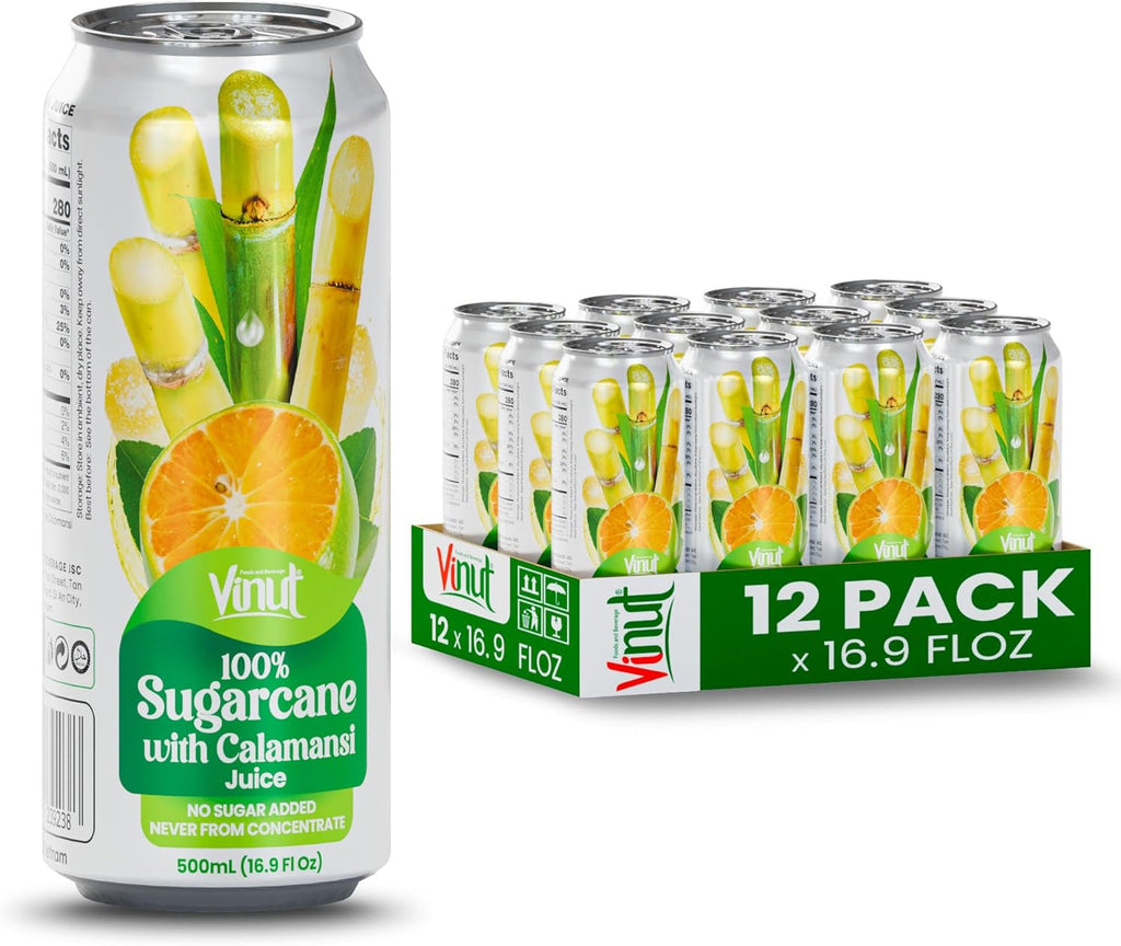 VINUT 100% Sugarcane with Calamansi Juice, No Added Sugar, Not From Concentrate, 16.9 fl oz (500 mL) Can, Pack of 12