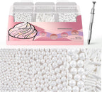 HUEBEATY® White Edible Pearls Sprinkles Set with Claw Sprinkle Pen, 6.36oz – Assorted White Cake Sugar Pearls (2mm–10mm) and Sugar Rods Sprinkles for Cake, Cupcakes, Cookies, Wedding & Valentine Desserts