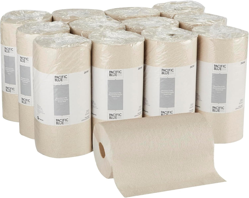 Georgia-Pacific Pacific Blue Basic 2-Ply Recycled Perforated Paper Roll Towel (Previously Branded Envision) By GP PRO (Georgia-Pacific), Brown, 28290, 250 Sheets Per Roll, 12 Rolls Per Case