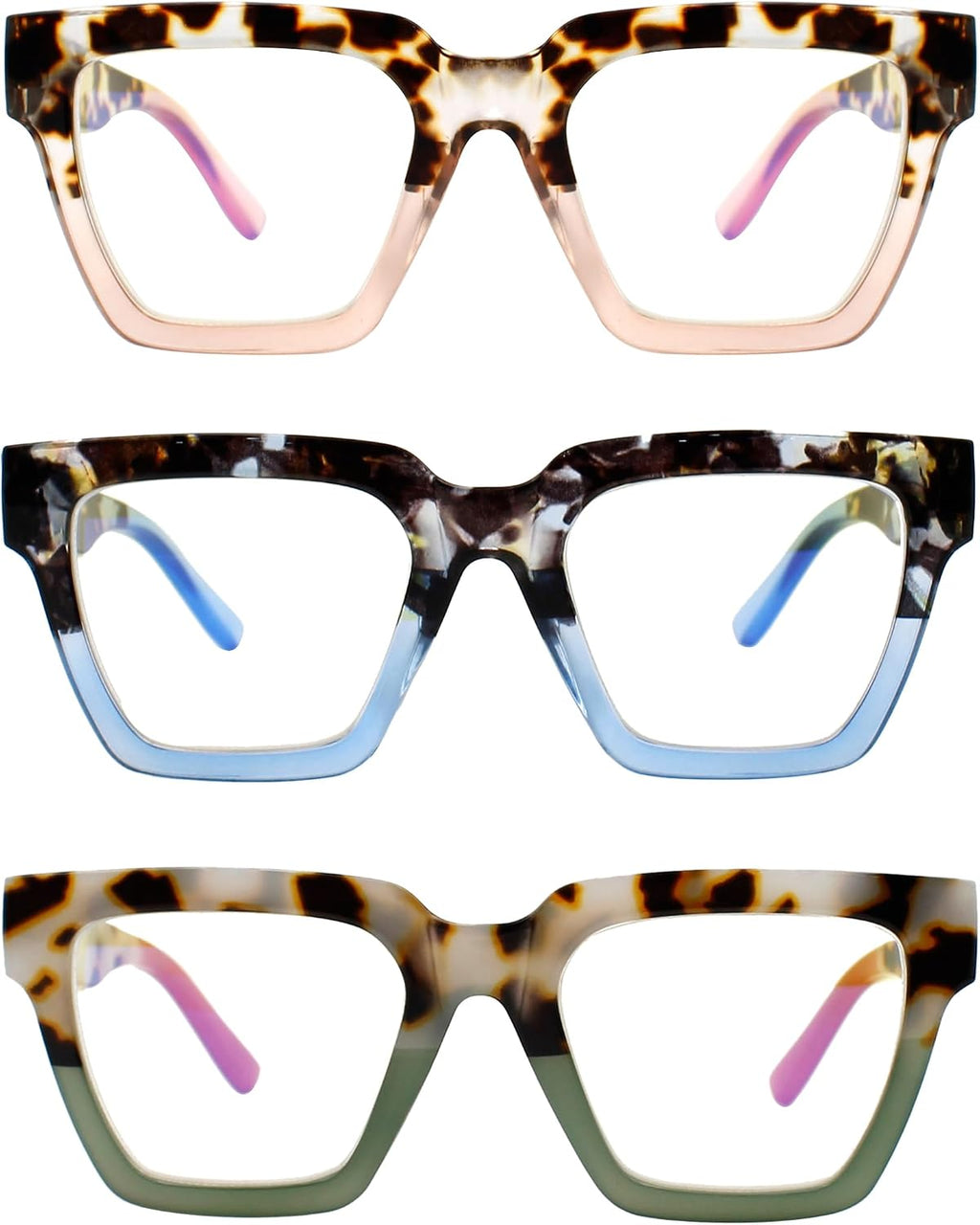 Yogo Vision Blue Light Blocking Reading Glasses for Women Big Square Oversized Computer Readers (3 Pack)