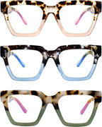 Yogo Vision Blue Light Blocking Reading Glasses for Women Big Square Oversized Computer Readers (3 Pack)