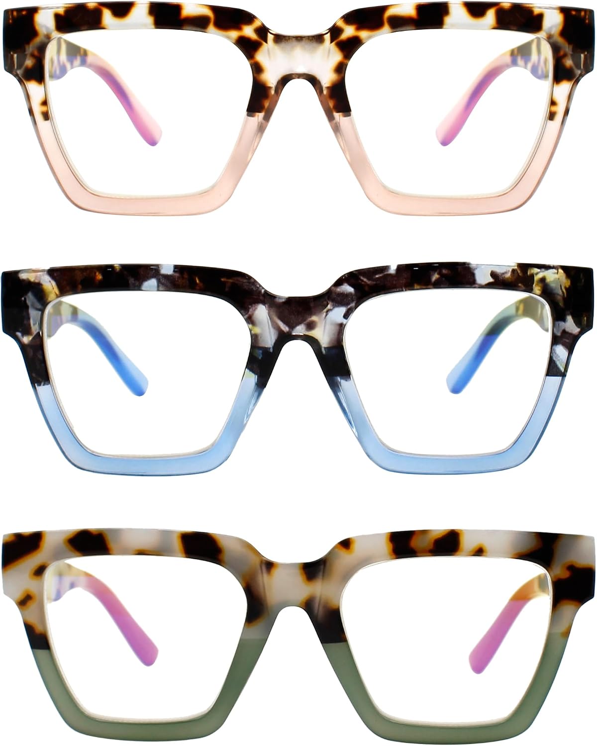 Yogo Vision Blue Light Blocking Reading Glasses for Women Big Square Oversized Computer Readers (3 Pack)