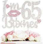I'm 65th Birthday Pink Rhinestone Cake Topper - Happy 65th Birthday Cheers to 65 Years Old Bday Party Metal Sparkly Food Centerpieces Topper Funny Decorations Sign.