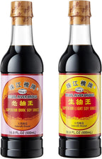 Pearl River Bridge Superior Dark Soy Sauce and Light Soy Sauce，Plastic Bottles，32.8oz (Pack of 2), Naturally Brewed, Non-GMO (Light + Dark Soy Sauce, 16.4 fl oz * 2)