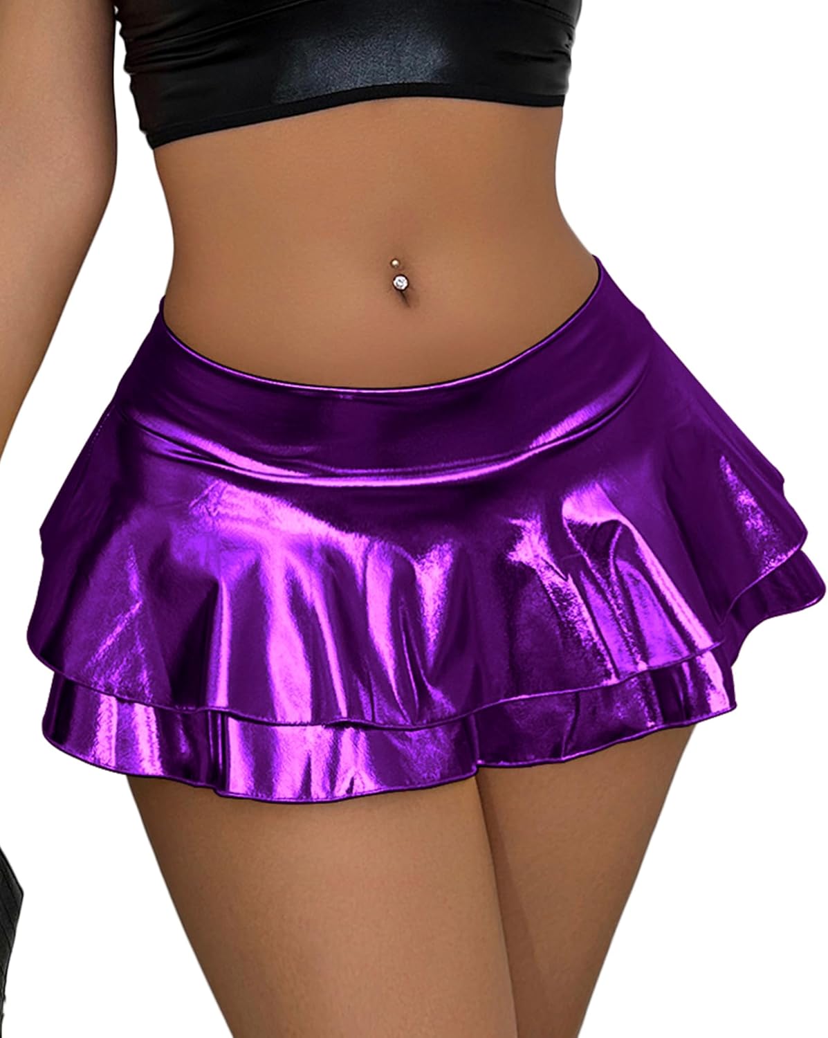 VENDAU Women's Metallic PU Leather Mini Skirt - Ultra Short High Waisted Stretchy Clubwear Sexy Party Outfit