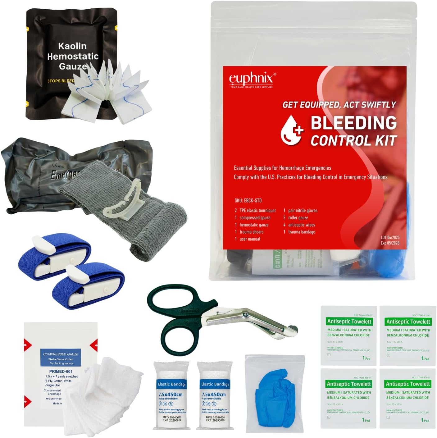Bleeding Control Kit - Essential Supplies for Hemorrhage Emergencies | Quick Clot, Compact, Instant Access | Standard Pack 13 Pcs