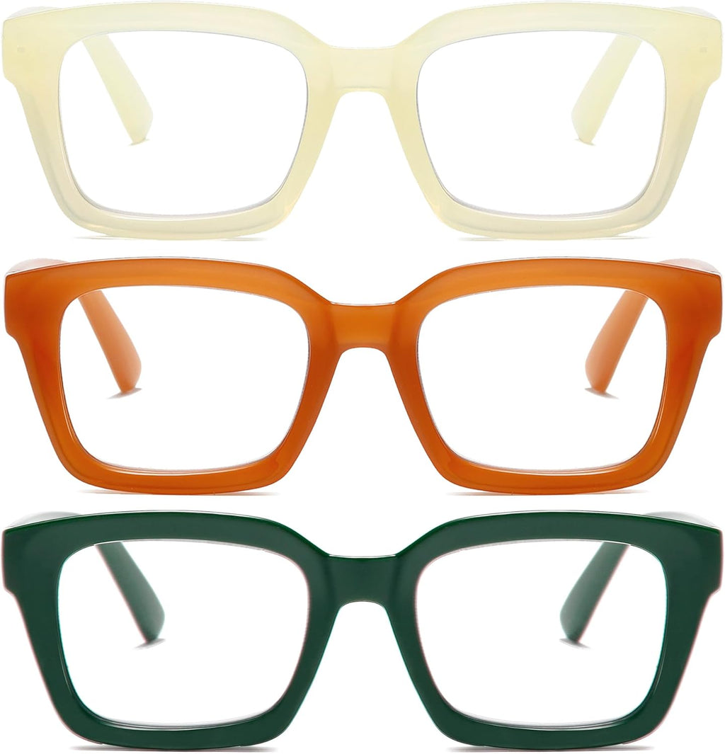 Readers for Women Fashion Style Square Reading Glasses with Spring Hinge Blue Light Blocking for Men Ladies