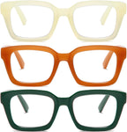 Readers for Women Fashion Style Square Reading Glasses with Spring Hinge Blue Light Blocking for Men Ladies