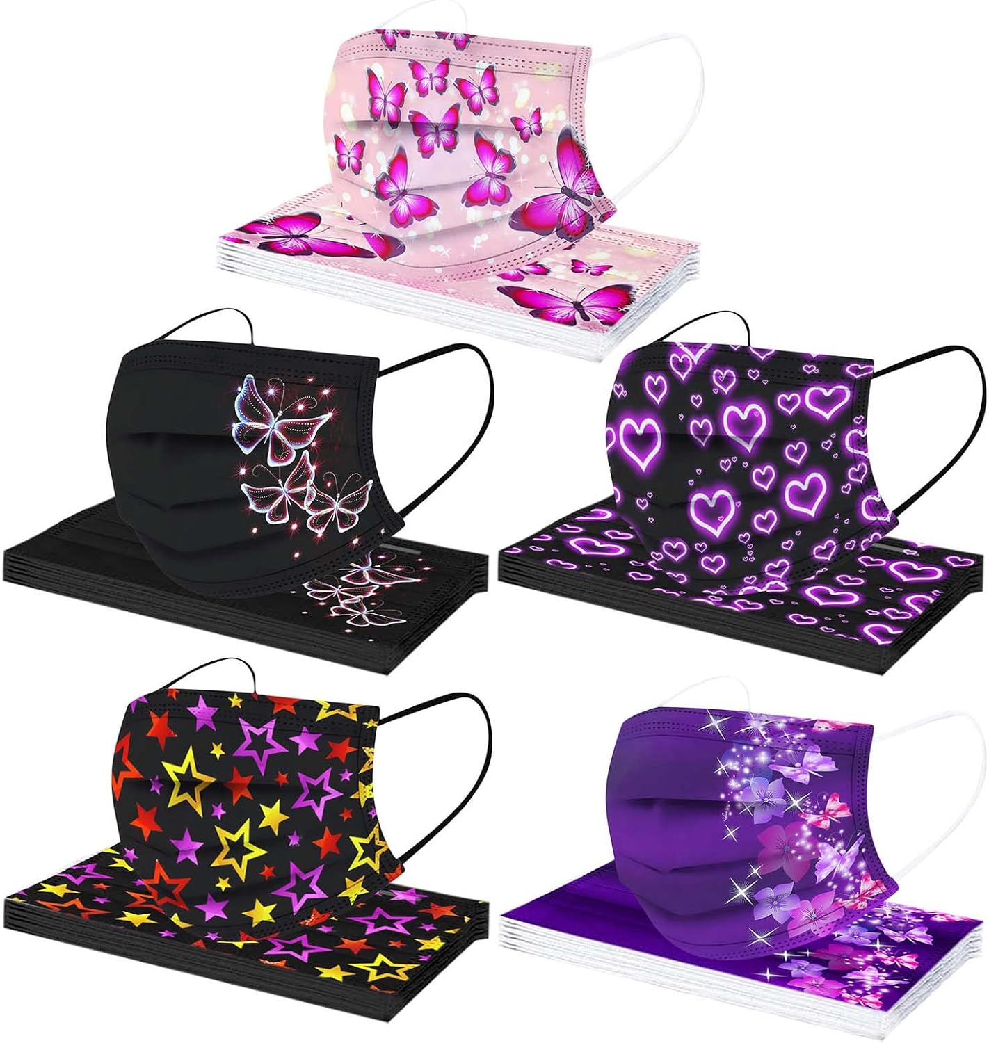 50 Pack Adults Spring Disposable Face_Masks with Floral Printed Designs 3-Ply Breathable_Mask with Nose Wire for Outdoor