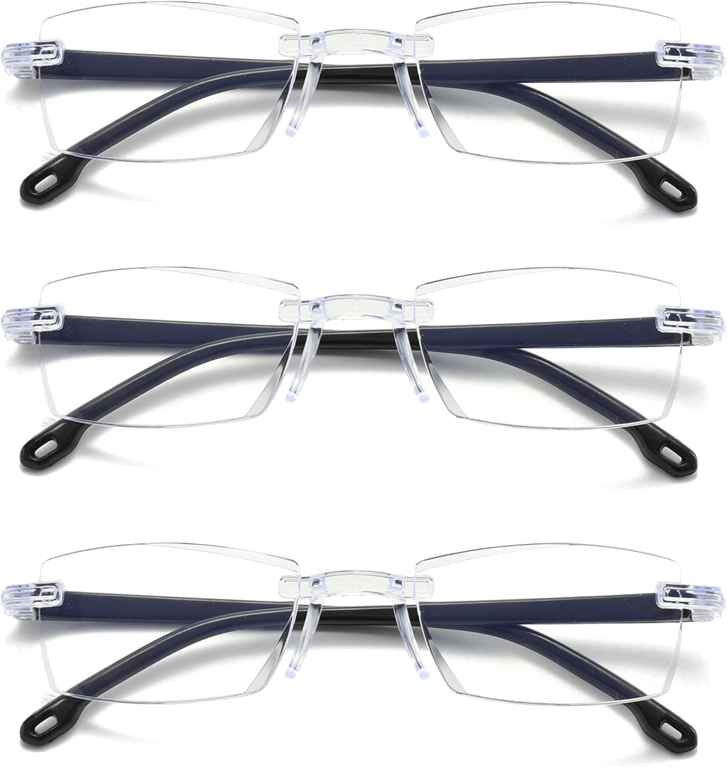 3 Pairs Rimless Reading Glasses Clear Frameless Computer Readers Lightweight Blue Light Blocking for Women/Men