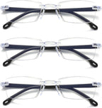 3 Pairs Rimless Reading Glasses Clear Frameless Computer Readers Lightweight Blue Light Blocking for Women/Men