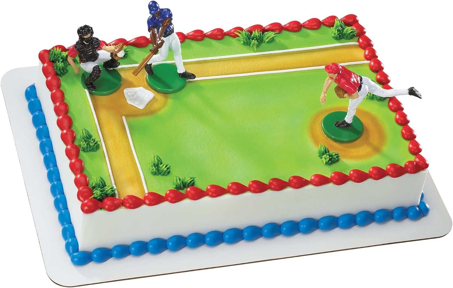 DecoSet® Batter Up 3 Piece Decorations Set, Cake and Cupcake Toppers for Baseball Themed Birthdays, Celebrations, and Parties, Food Safe, Re-usable, Red, Blue