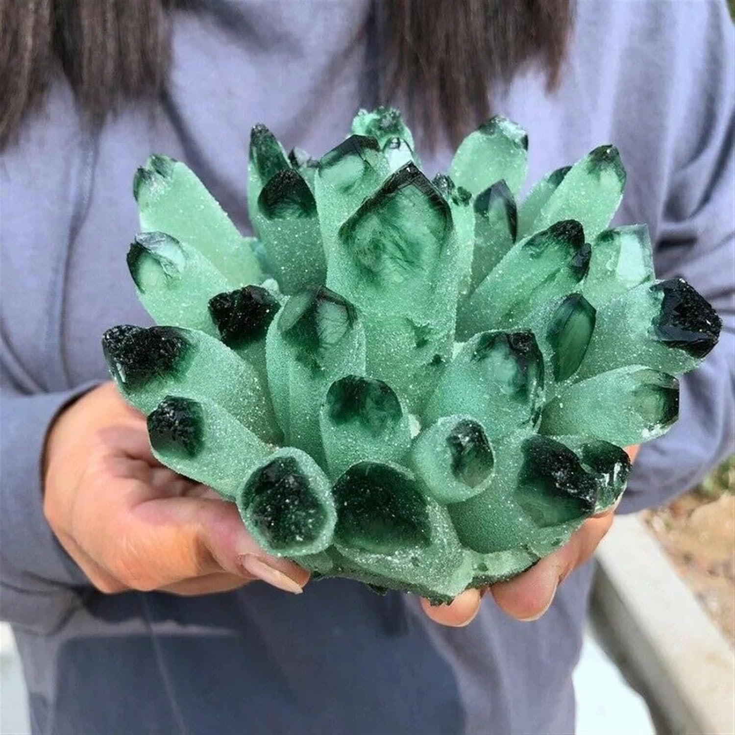 Stone Green Phantom Quartz Crystal Cluster Potted Decorative Ornaments(600-700g)