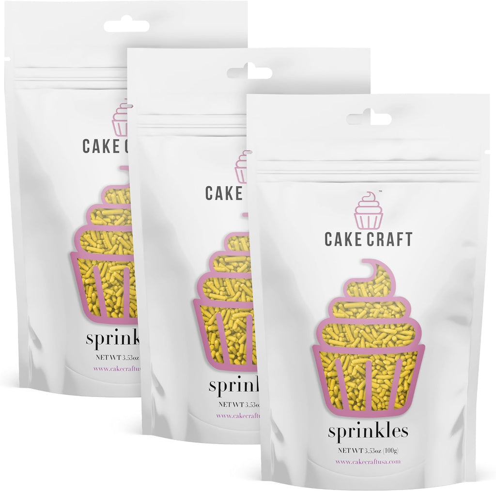 Cake Craft Sprinkles – 3-Pack (100g Each) | Decorating Cakes, Cupcakes, Cookies & More | Yellow – Jimmies