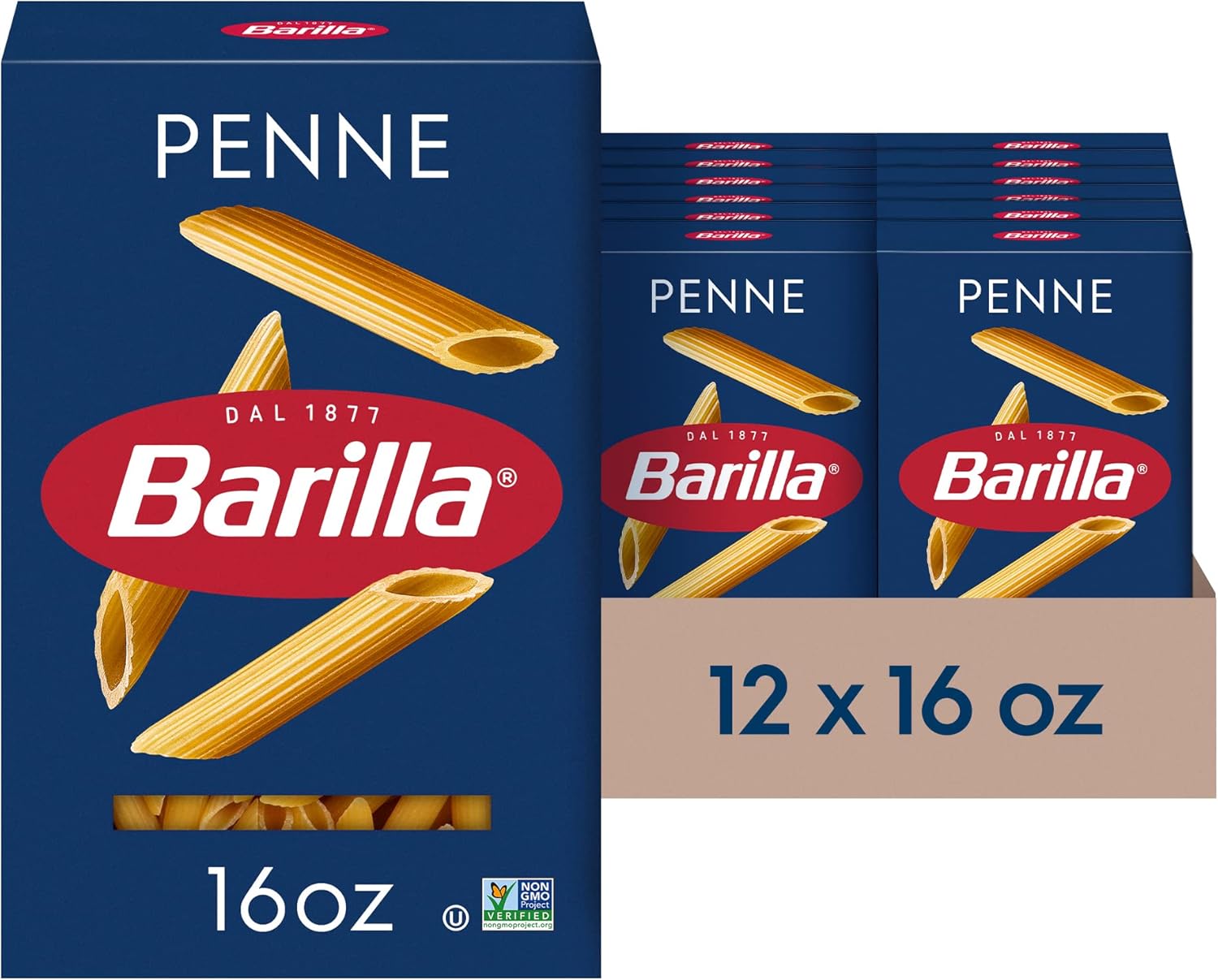 Barilla Penne Pasta, 16 oz. Box (Pack of 12) - Non-GMO Pasta Made with Durum Wheat Semolina - Kosher Certified Pasta