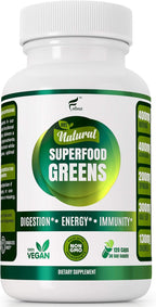 Organic Vegan Super Greens Capsules with Ashwagandha - Immune Support with All Natural Whole Food Nutrients Chlorella, Moringa, Spirulina, Turmeric, Kale. Improve Digestion, Boost Energy - Detox Pills