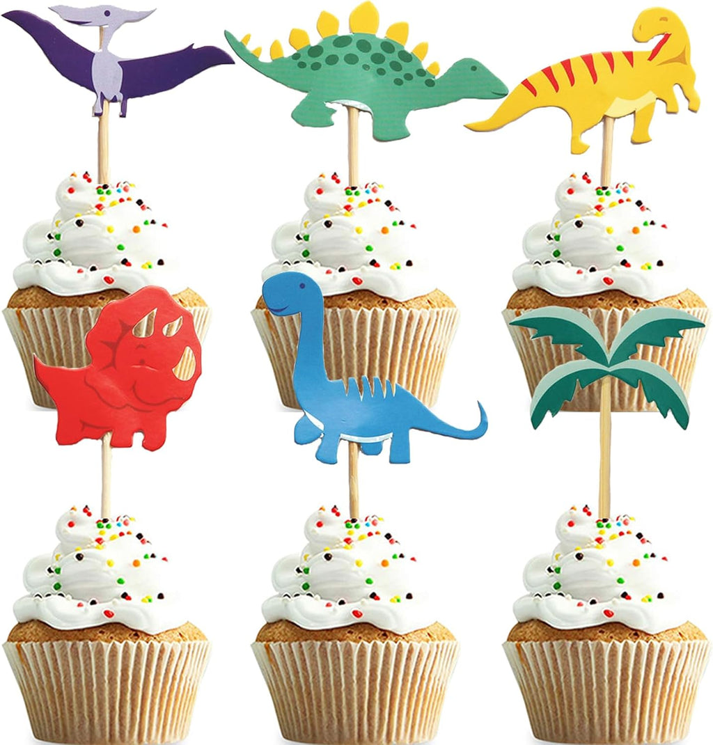 Dinosaur Cupcake Toppers,24 PCS Dino Cupcake Toppers,Dinosaur Cake Topper,Dino Cake Topper,Dinosaur Cake Decorations