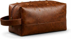 Men’s Toiletry Bag PU Leather Travel Dopp Kit – Water-Resistant Shaving Organizer with Large Opening, Portable Bathroom Wash Bag for Travel & Gym Trip Toiletry Case (Brown)