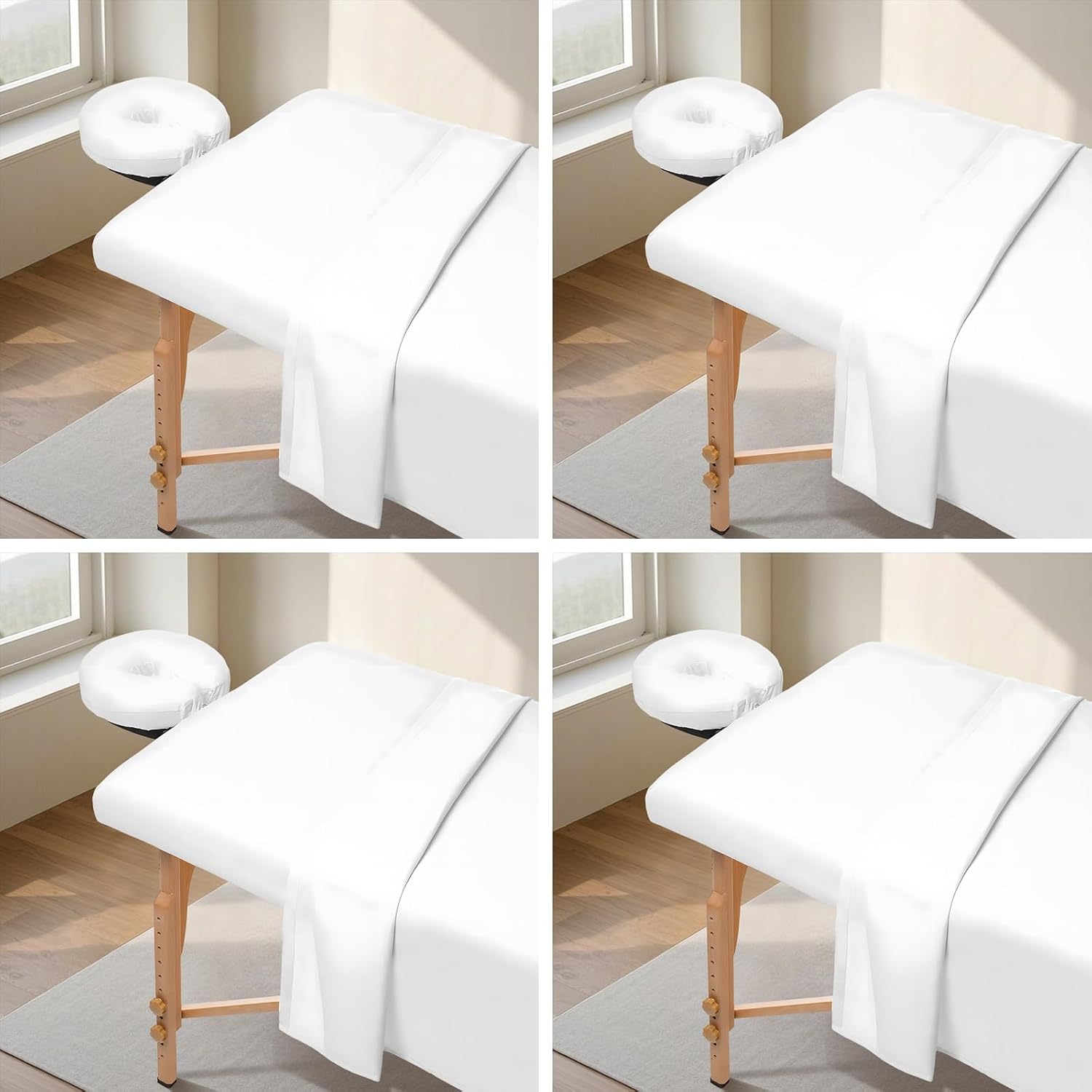 FAHKNS 4 Sets Premium Microfiber Massage Table Sheets Set, 3 Piece Set Ultra-Light Massage Table Cover, Soft Massage Sheets Sets Include Flat Sheet, Fitted Sheet, and Massage Face Rest Cover, White