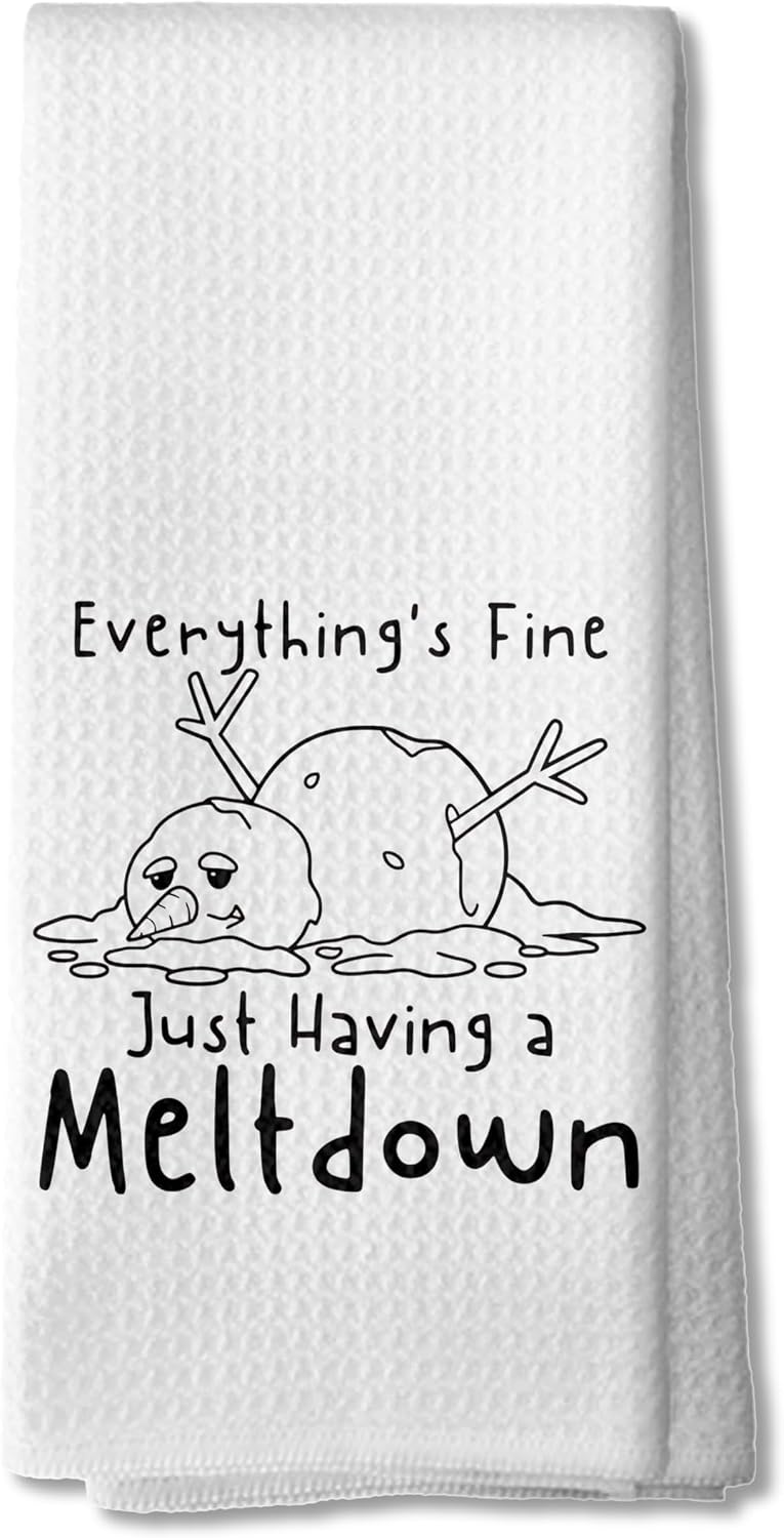 Funny Christmas Melting Snowman Kitchen Towels, Christmas Snowman Dish Tea Towels for Kitchen Decor, I'm Fine Just Having a Meltdown Xmas Winter Hand Towel for Bathroom, 16x24 Inch,CC105